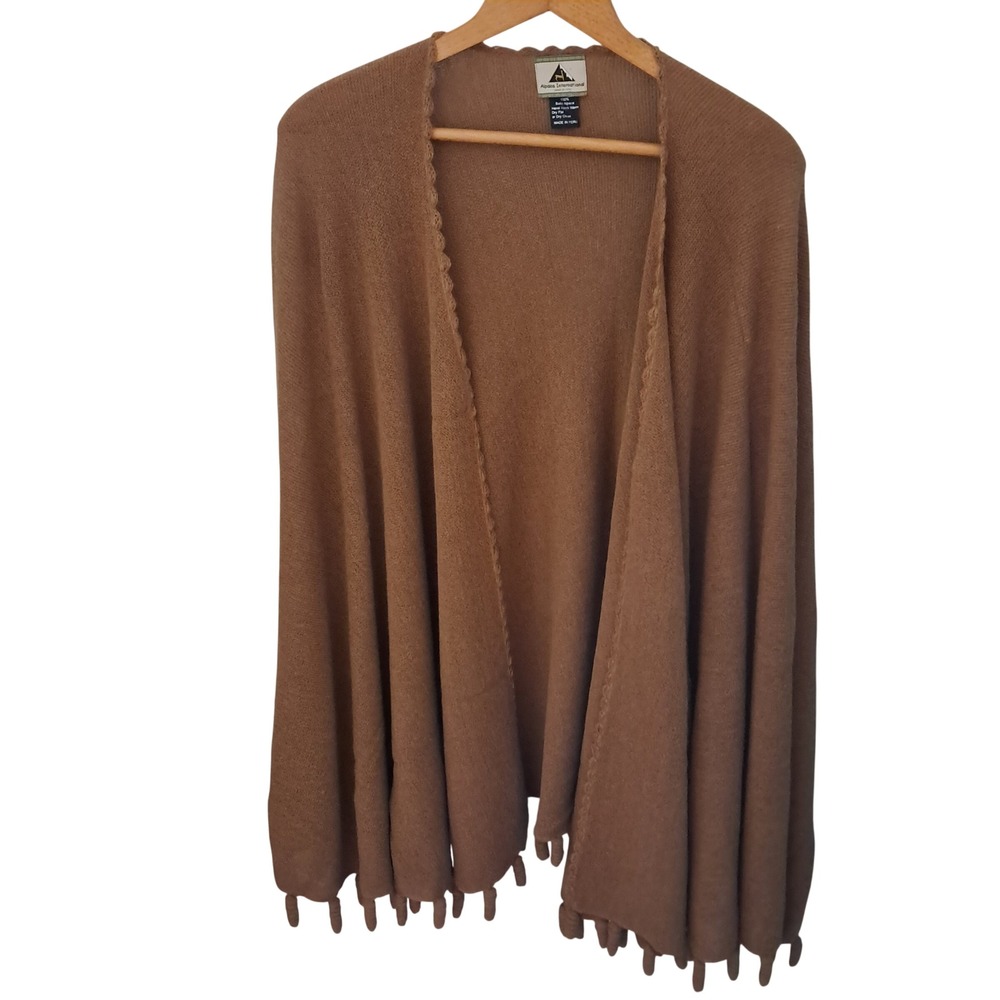 Alpaca International Poncho Women's One Size Brown 100% Baby Alpaca‎ Peru READ